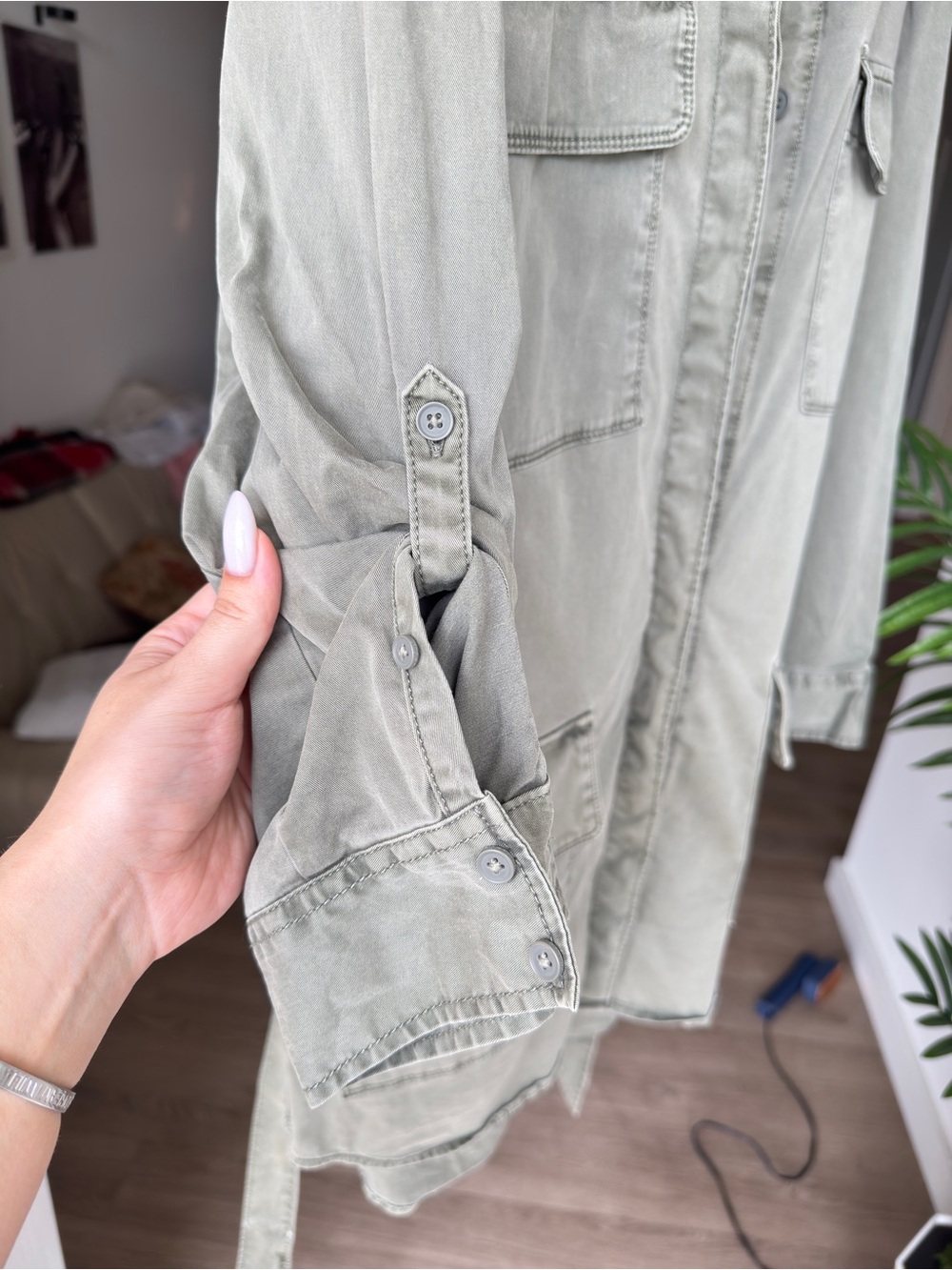 Abercrombie & Fitch Sage Green Utility Shirt Jacket Dress Size L - Picture 5 of 11